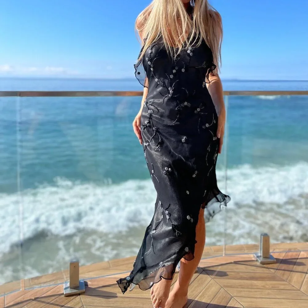 Vintage Beaded 100% Silk Dress - Picture 5 of 6